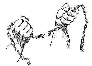 Image illustrant deux mains qui brisent des chaînes, symbolisant la libération mentale du regard des autres.