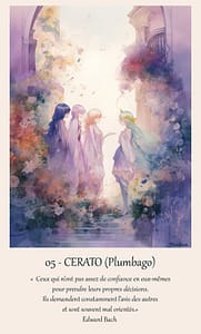 Peinture et texte représentant l'état d'esprit représenté pour la fleur de Bach.Cerato, fleur de l'intuition.